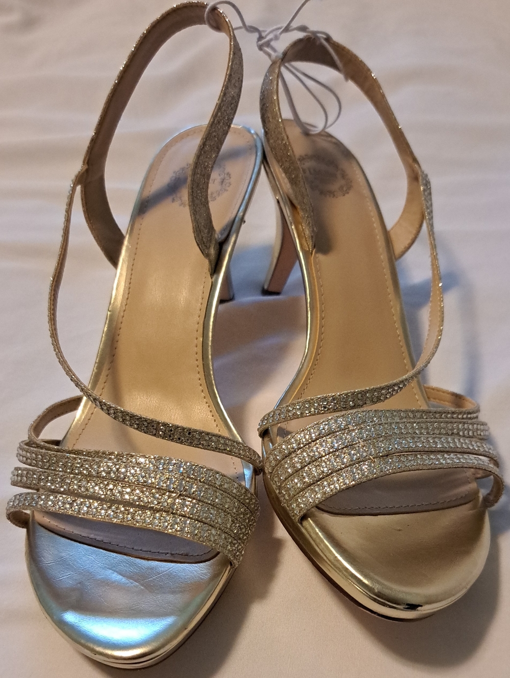 Gold Crystal Strap Slingback Heels